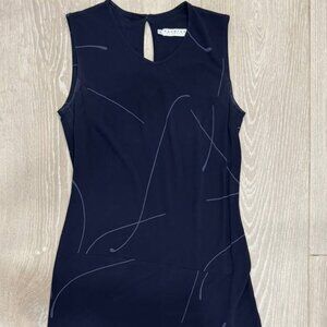 Xandres Belgium Abstract Print Navy Sleeveless Dress – Size 40 EU